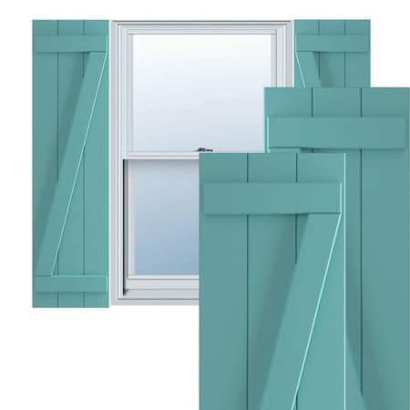 True Fit PVC, Three Board Joined Board-n-Batten Shutters W/Z-Bar, Pure Turquoise , 16 1/8W X 79H